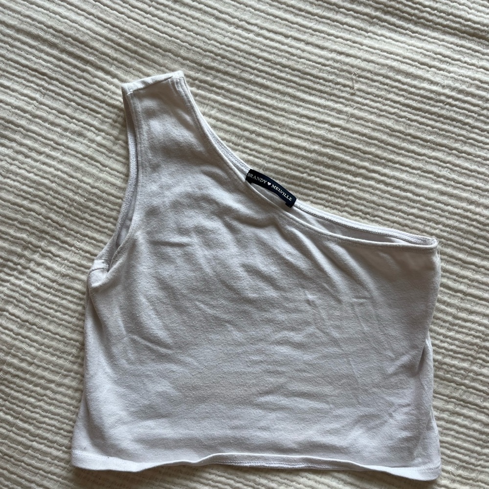 Brandy Melville White One-Shoulder Crop Top